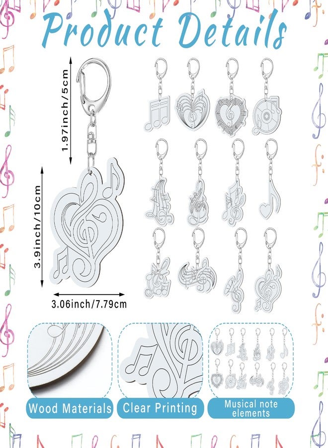 Quelay 24 Pcs Musical Note Keychain Craft Music Party Favors Color Your Own Wooden Keychains Musical Note Awards Gifts for Students Music Party Supplies School Classroom Activities, 12 Styles - Image 2